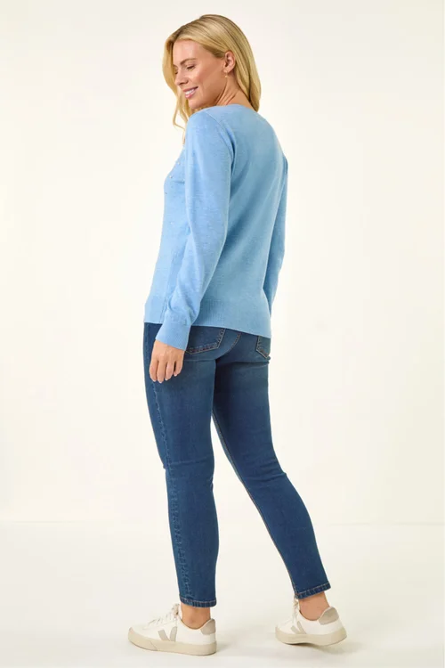 Roman Blue Petite Faux Pearl Embellished Knit Jumper - 16 Image 4