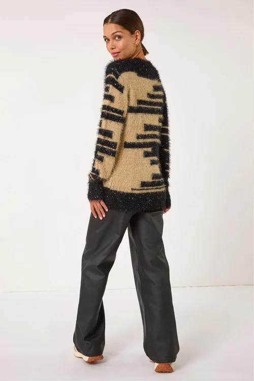 Roman Camel Fluffy Cut Stripe Knit Jumper - 18 Image 3