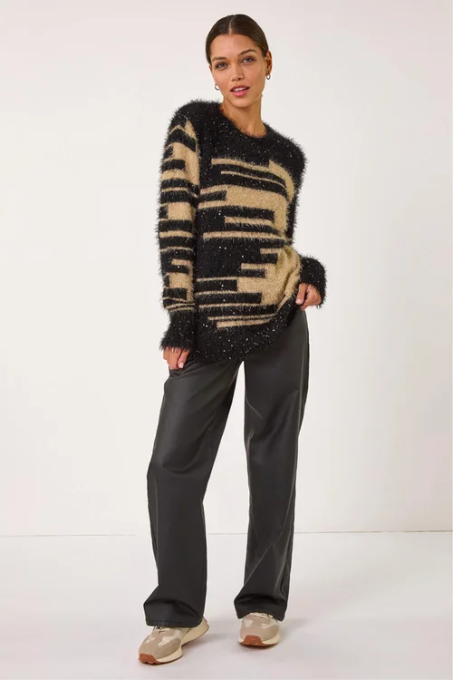 Roman Camel Fluffy Cut Stripe Knit Jumper - 18 Image 4