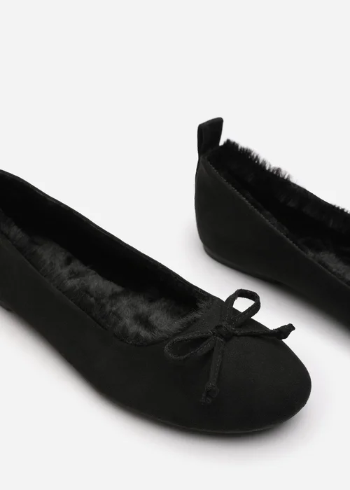 Wheres That From Cassia Black Faux Suede Faux Fur Fluffy Slippers - 4 Image 4