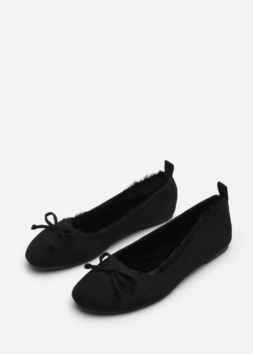 Wheres That From Cassia Black Faux Suede Faux Fur Fluffy Slippers - 4 Image 3