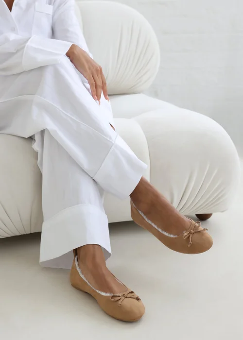 Wheres That From Cassia Camel Faux Suede Faux Fur Fluffy Slippers - 4 Image 1