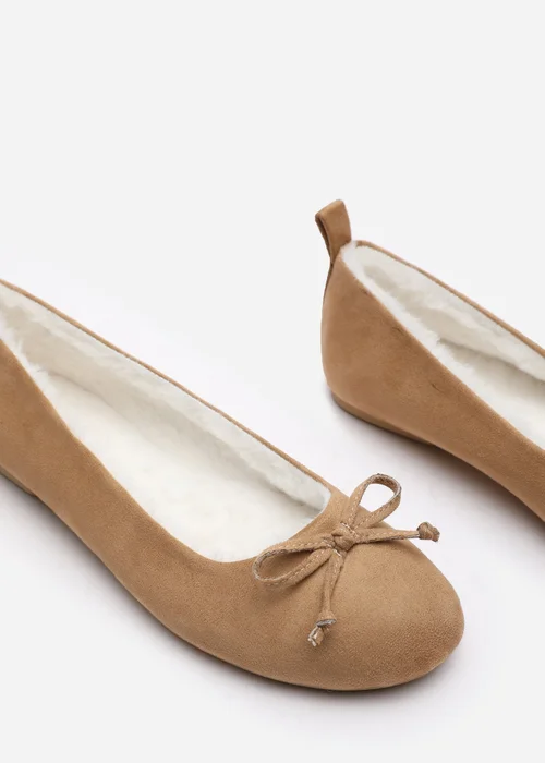 Wheres That From Cassia Camel Faux Suede Faux Fur Fluffy Slippers - 4 Image 4