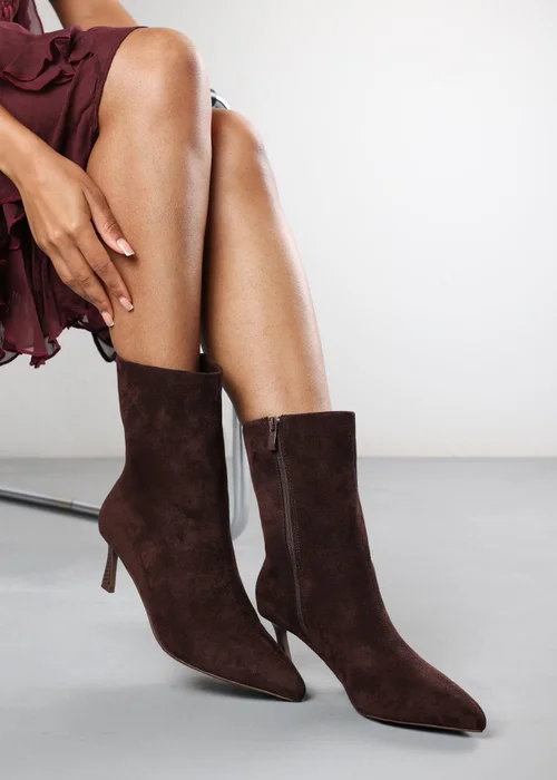 Where's That From Nyla Dark Brown PU Ankle Heeled Boots - 8 Image 6