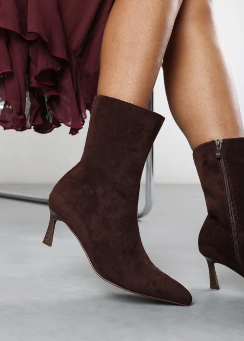 Where's That From Nyla Dark Brown PU Ankle Heeled Boots - 8 Image 2