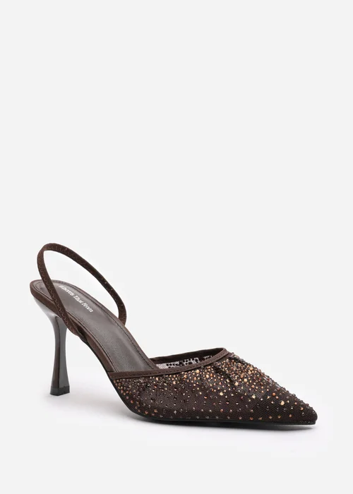 Where's That From California Brown Diamante Mesh Slingback Heels - 8 Image 3