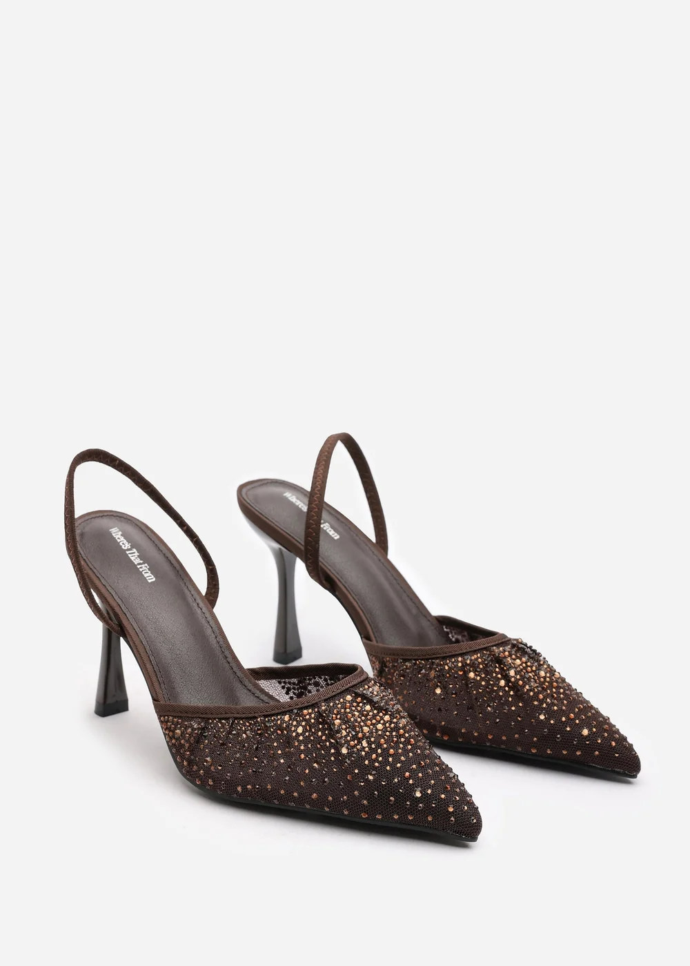 Where's That From California Brown Diamante Mesh Slingback Heels - 8 Image 4