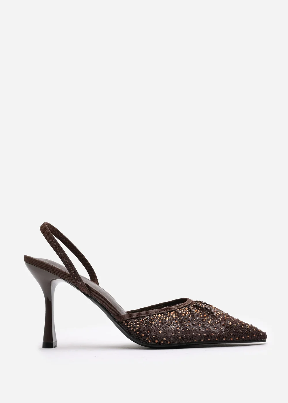 Where's That From California Brown Diamante Mesh Slingback Heels - 8 Image 1