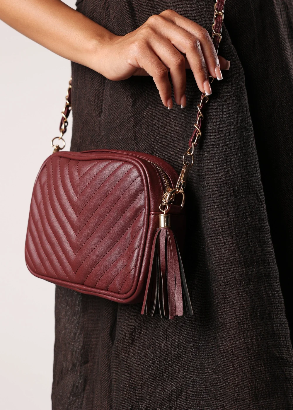 Where’s That From Ange Dark Brown Quilted Crossbody Bag - Size 7 Image 6