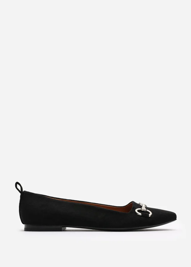 Where's That From Wide Fit Kira Black Faux Suede Flat Pumps