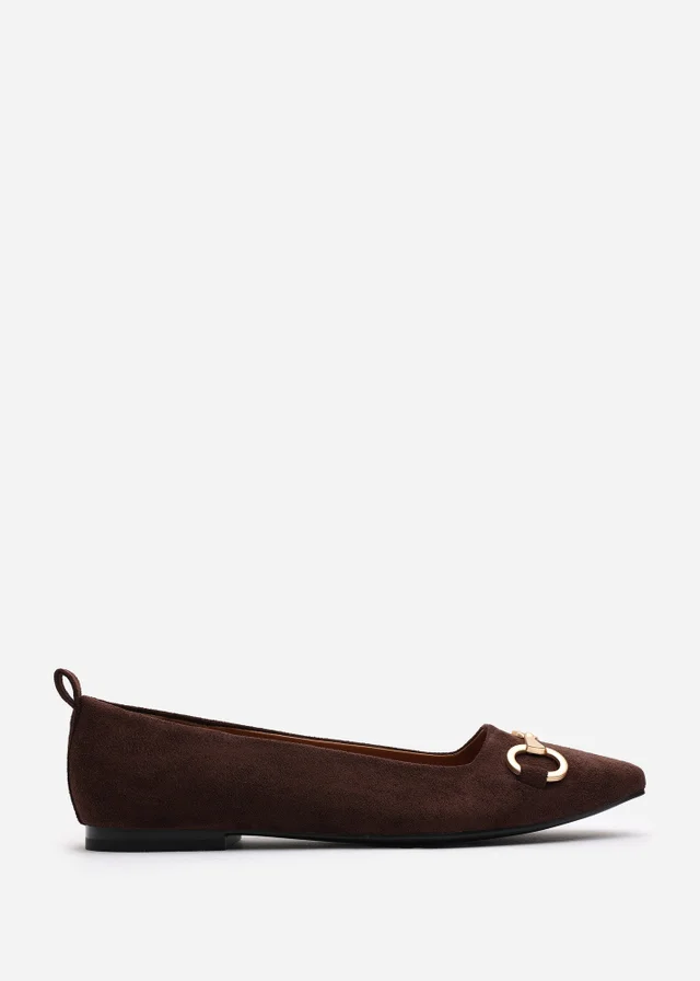 Where's That From Wide Fit Kira Brown Faux Suede Flat Pumps