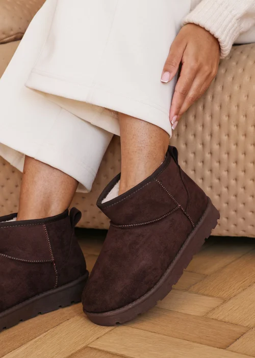 Wheres That From Maple Brown Faux Suede Faux Fur Ankle Boots - 3 Image 2
