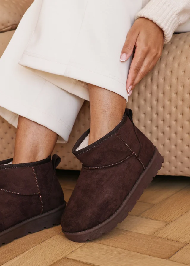 Wheres That From Maple Brown Faux Suede Faux Fur Ankle Boots