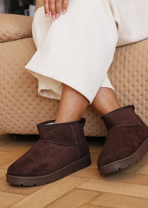 Wheres That From Maple Brown Faux Suede Faux Fur Ankle Boots - 3 Image 6
