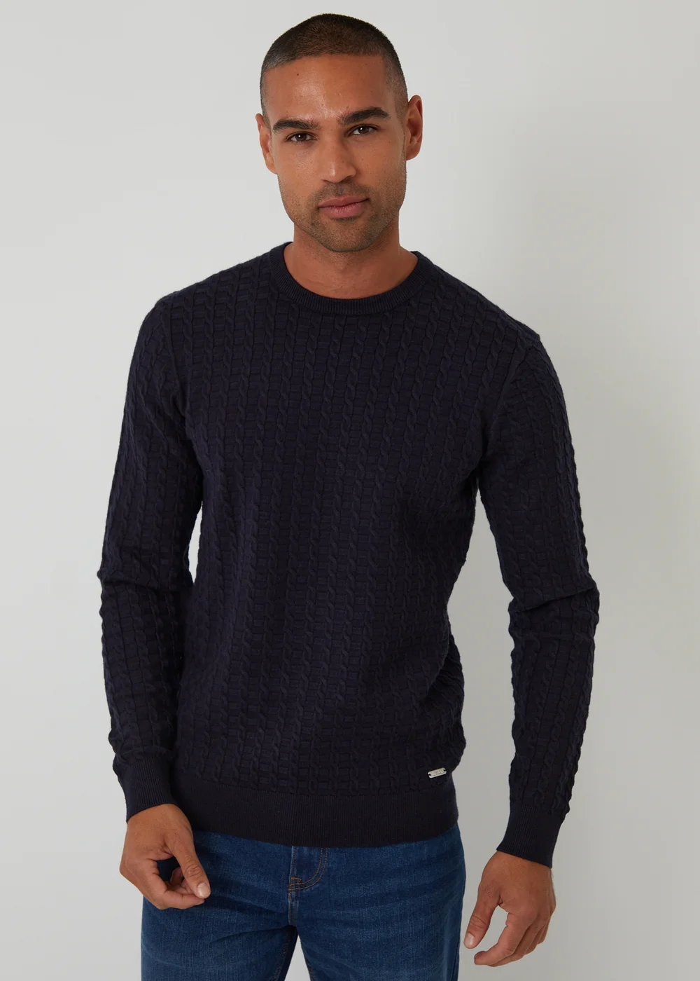Threadbare Navy Cable Knit Crew Neck Jumper - 2XL Image 1