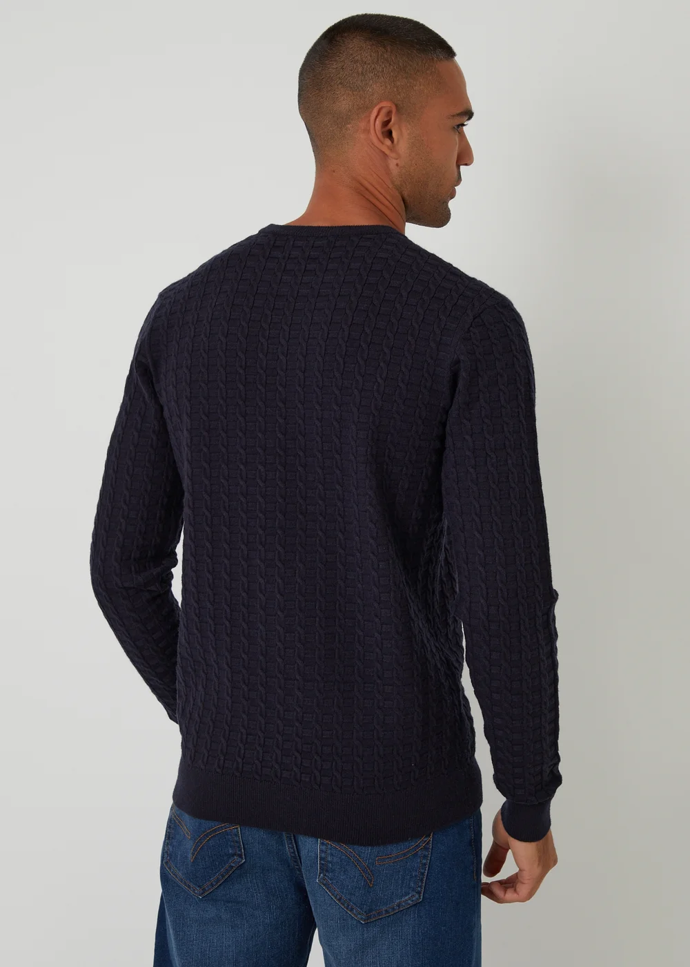 Threadbare Navy Cable Knit Crew Neck Jumper - 2XL Image 2