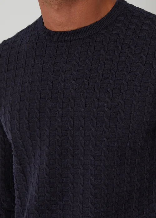 Threadbare Navy Cable Knit Crew Neck Jumper - 2XL Image 4