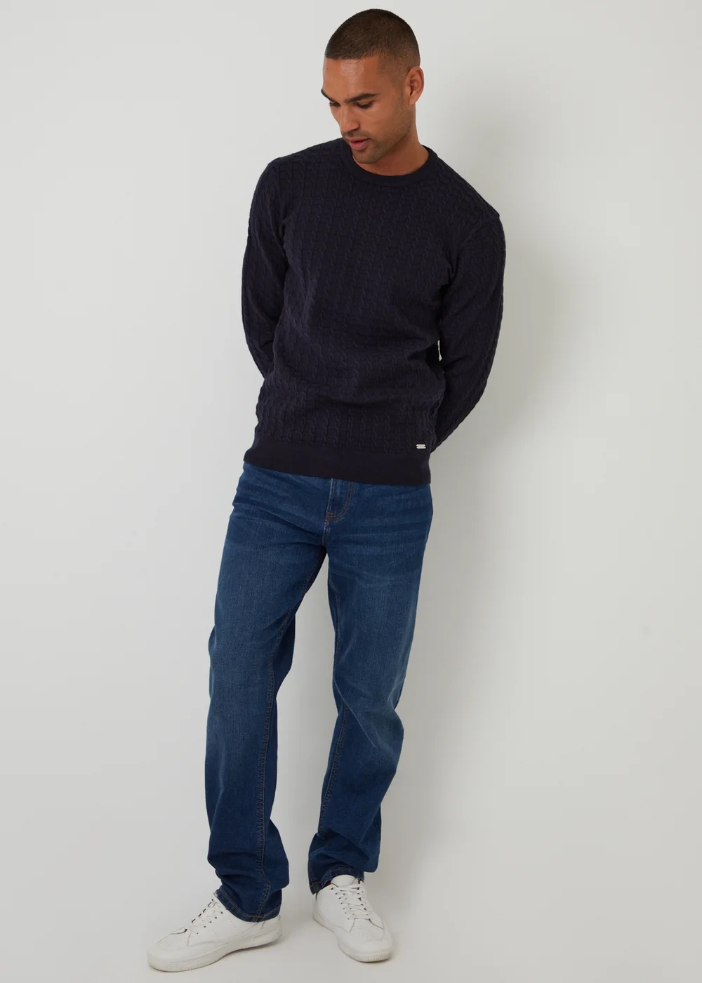 Threadbare Navy Cable Knit Crew Neck Jumper - 2XL Image 3