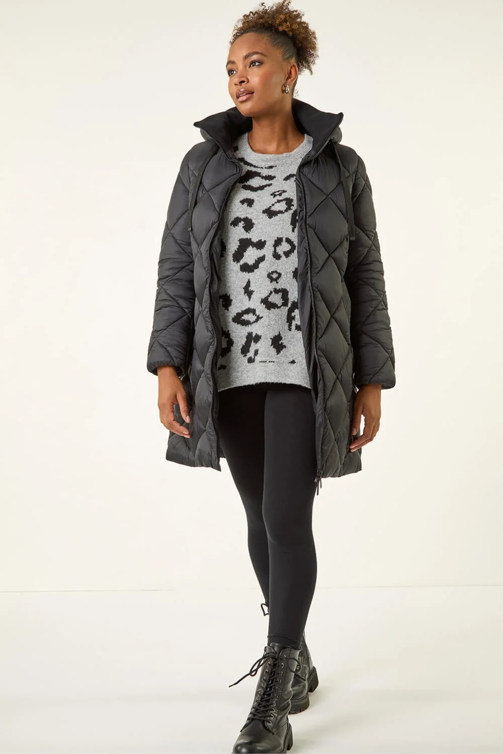 Roman Black Diamond Quilt Padded Coat - 18 Image 3