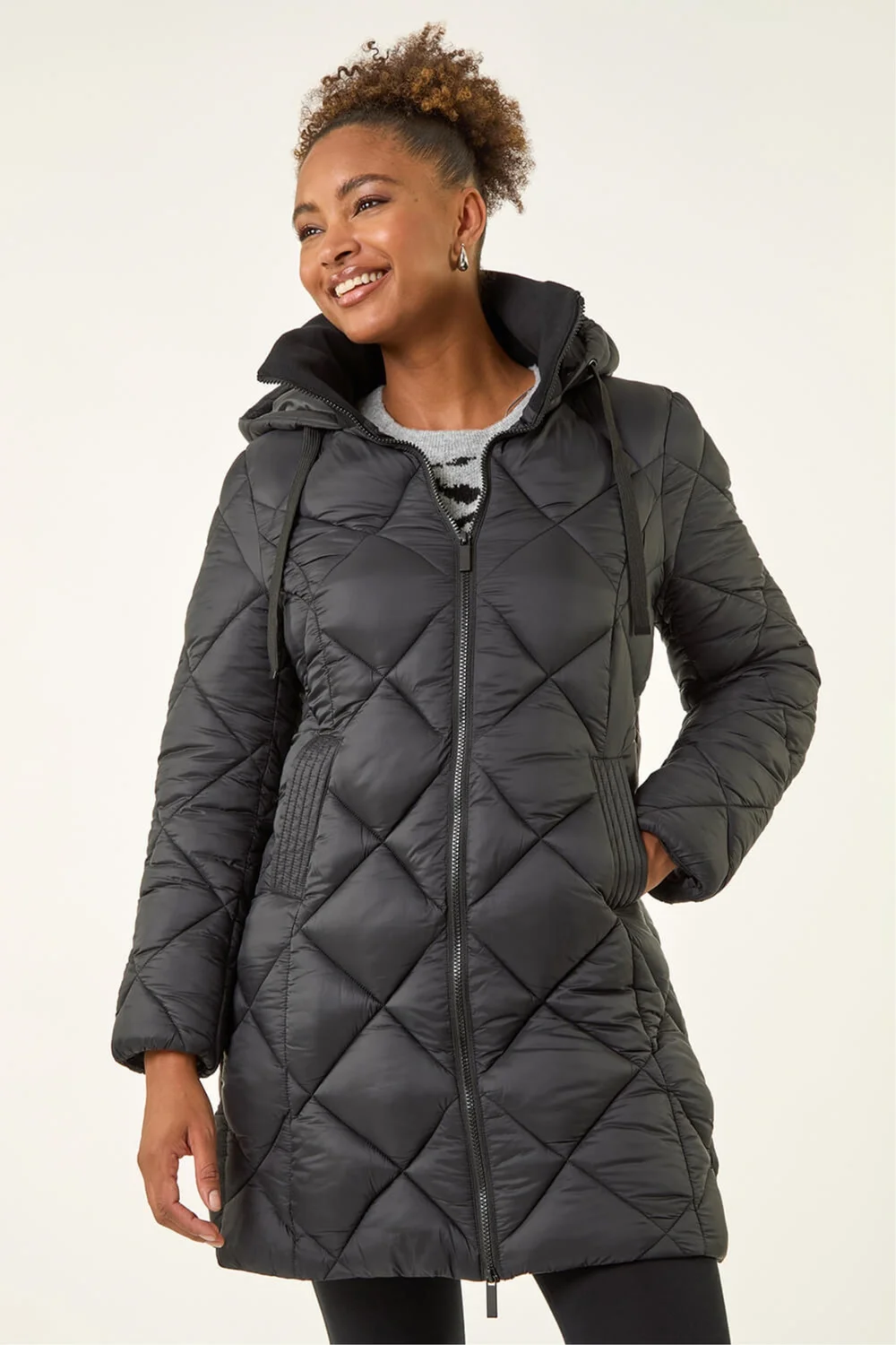 Roman Black Diamond Quilt Padded Coat - 18 Image 1
