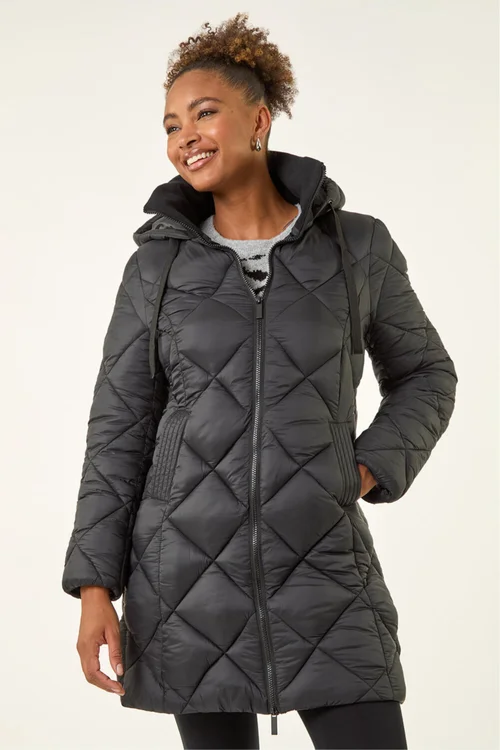 Roman Black Diamond Quilt Padded Coat - 18 Image 1