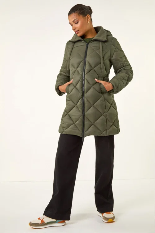 Roman Khaki Diamond Quilt Padded Coat - 18 Image 2