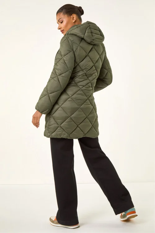 Roman Khaki Diamond Quilt Padded Coat - 18 Image 3