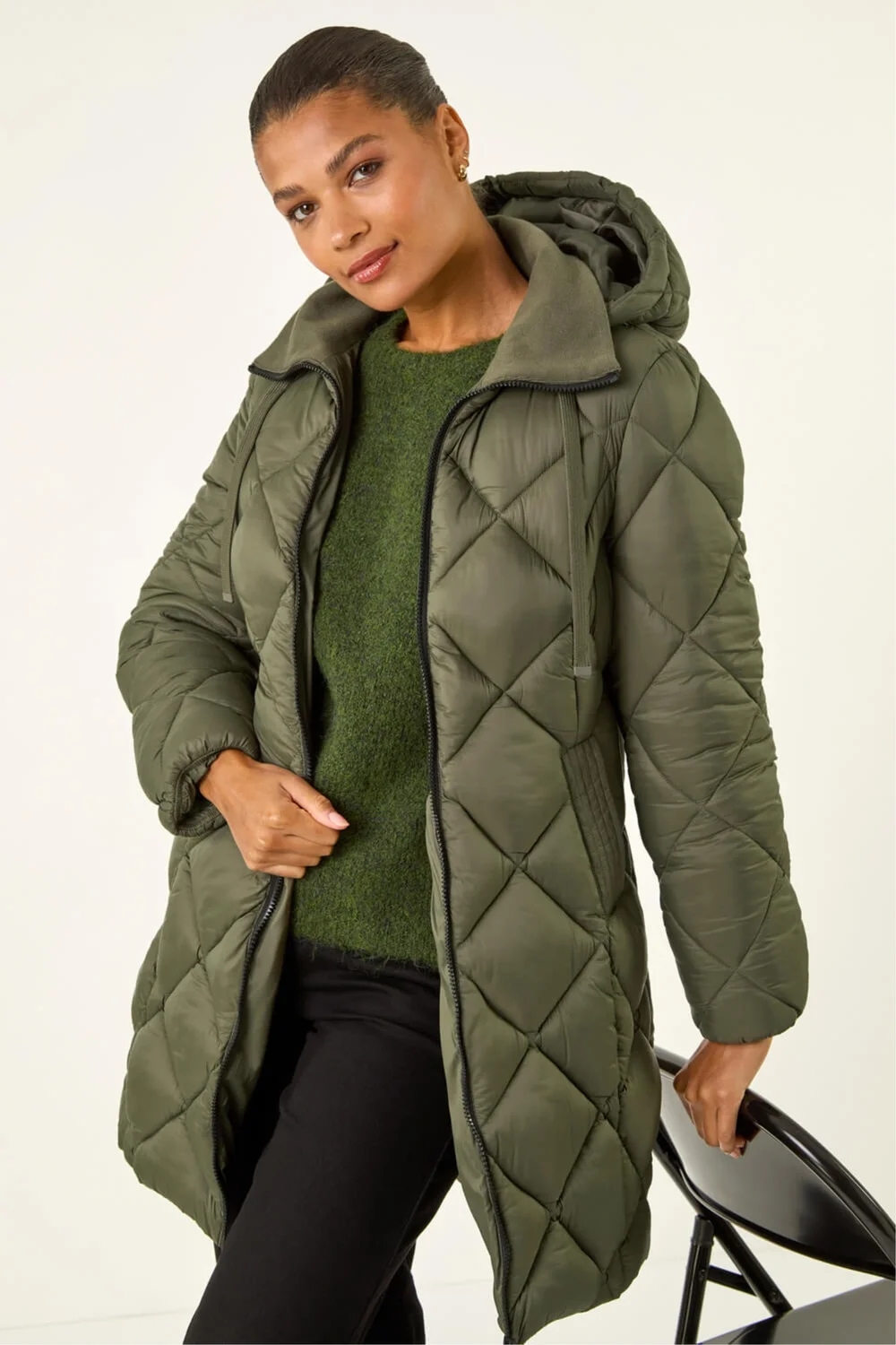 Roman Khaki Diamond Quilt Padded Coat - 18 Image 1