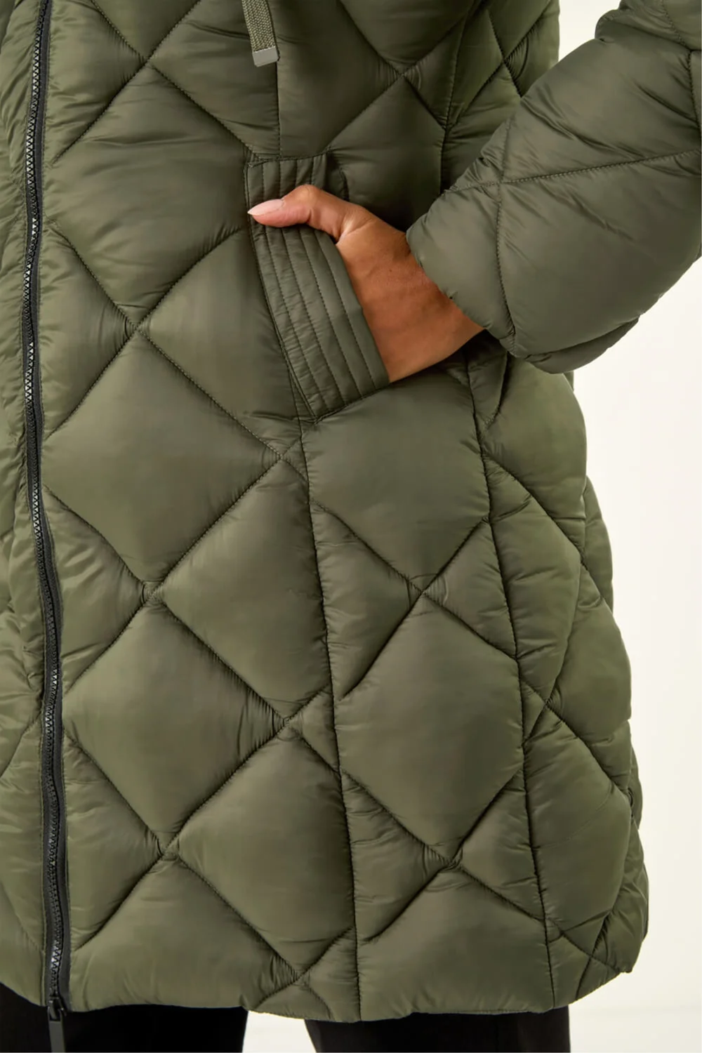 Roman Khaki Diamond Quilt Padded Coat - 18 Image 4