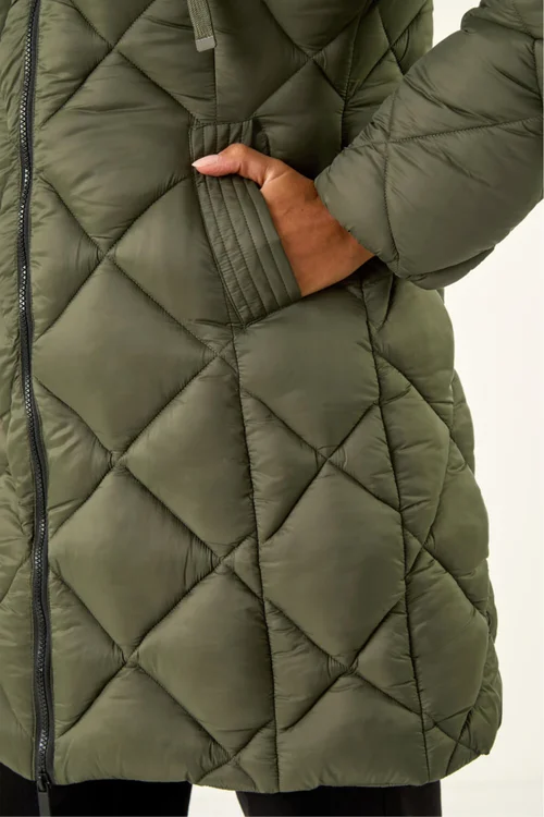 Roman Khaki Diamond Quilt Padded Coat - 18 Image 4