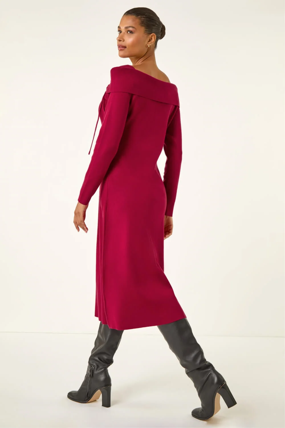 Roman Red Floral Bardot Knit Midi Dress - 20 Image 3