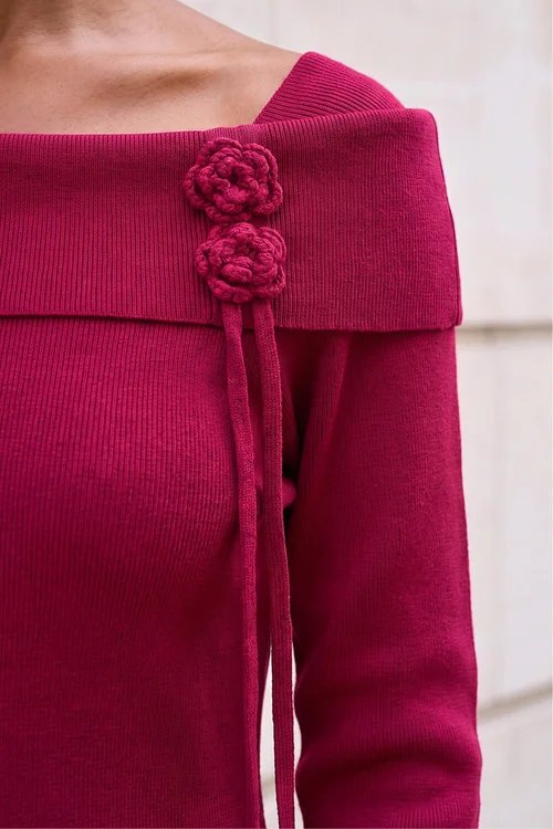 Roman Red Floral Bardot Knit Midi Dress - 20 Image 4