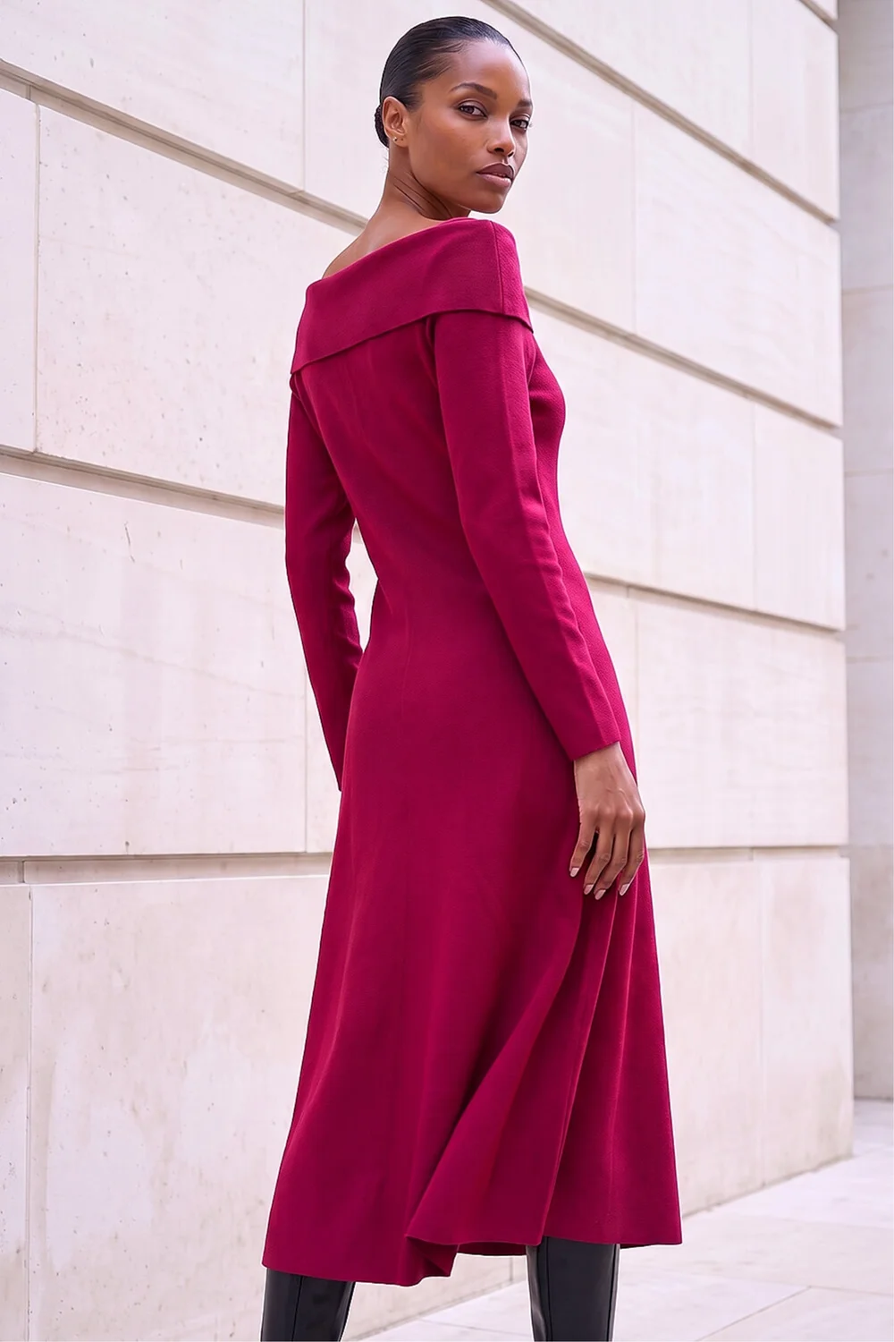 Roman Red Floral Bardot Knit Midi Dress - 20 Image 3