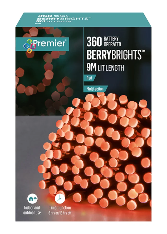Premier Decorations Multi Action Berry Brights with 360 Red LEDs