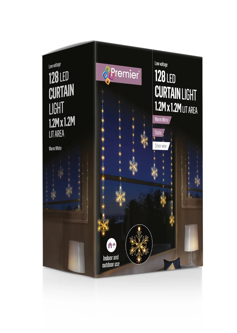 Premier Decorations Snowflake V Curtain with 128 Warm White LEDs - One Size Image 1