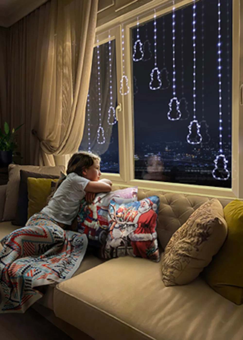 Premier Decorations Flexibright Snowman V Curtain with 258 White LEDs - One Size Image 2