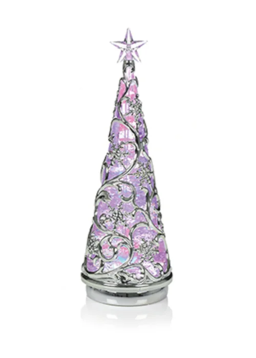 Premier Decorations Battery Operated Lit Chrome Tree with Star & Colour Changing LEDs - One Size Image 1