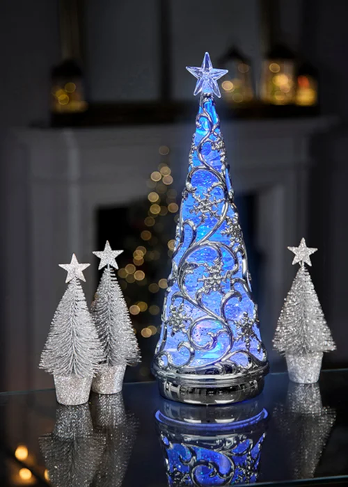Premier Decorations Battery Operated Lit Chrome Tree with Star & Colour Changing LEDs - One Size Image 2