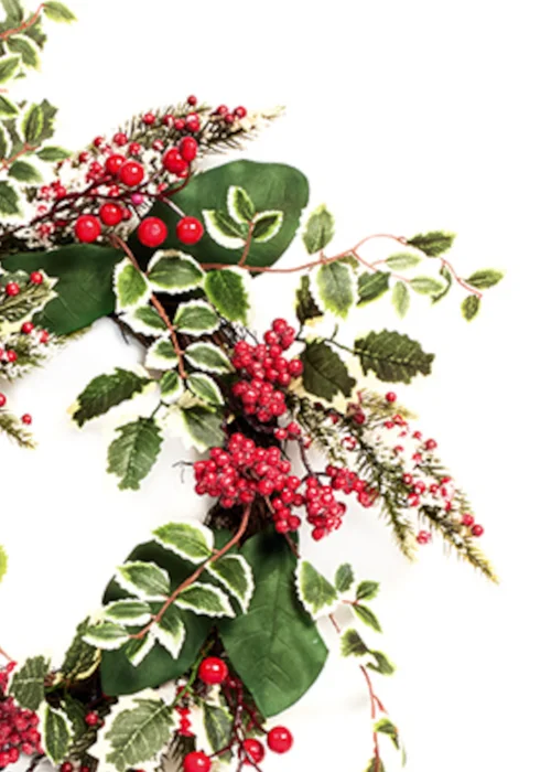 Premier Decorations Green Variegated Holly Berry Wreath - One Size Image 2