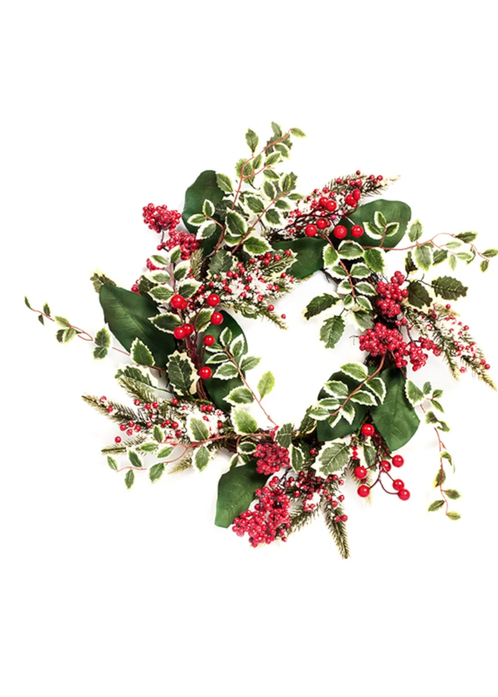 Premier Decorations Green Variegated Holly Berry Wreath - One Size Image 1
