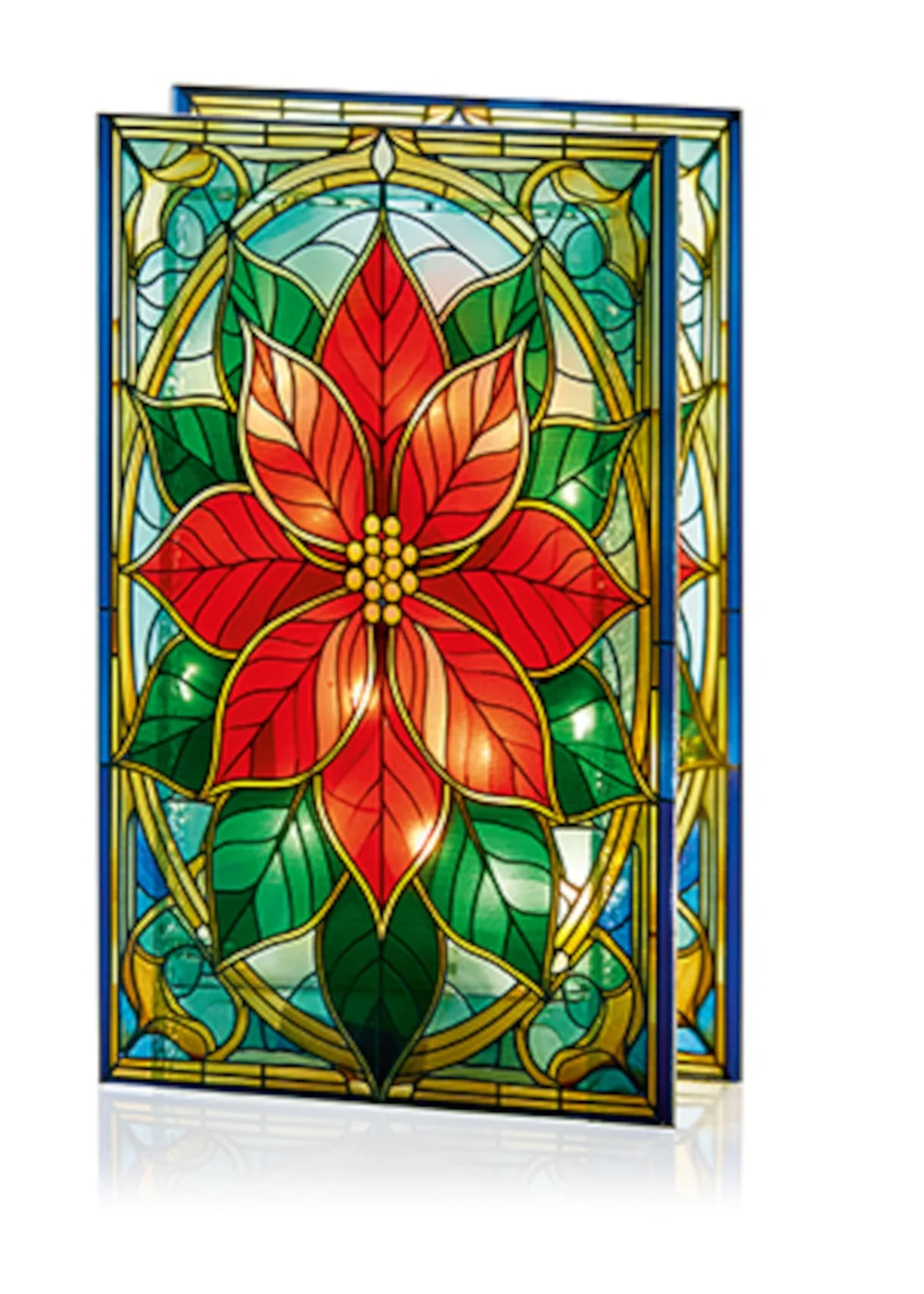 Premier Decorations Battery Operated Poinsettia Lit Stained Glass Window Ornament - One Size Image 1