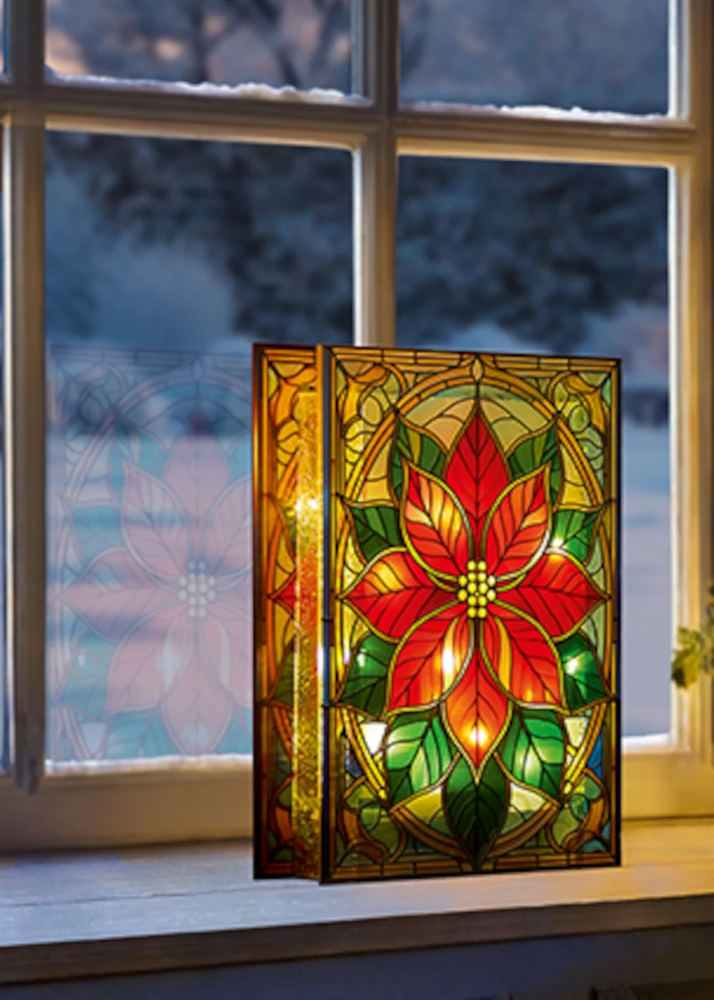 Premier Decorations Battery Operated Poinsettia Lit Stained Glass Window Ornament - One Size Image 3