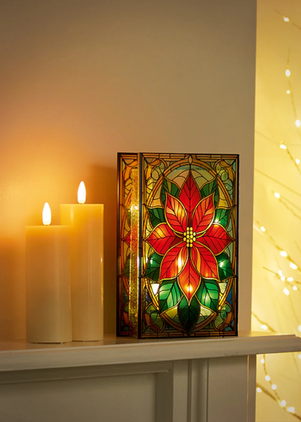 Premier Decorations Battery Operated Poinsettia Lit Stained Glass Window Ornament - One Size Image 2