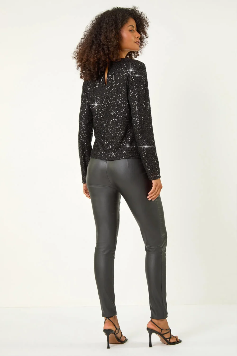 Dusk Black Sequin Long Sleeve Stretch Top - Size 10 Image 3