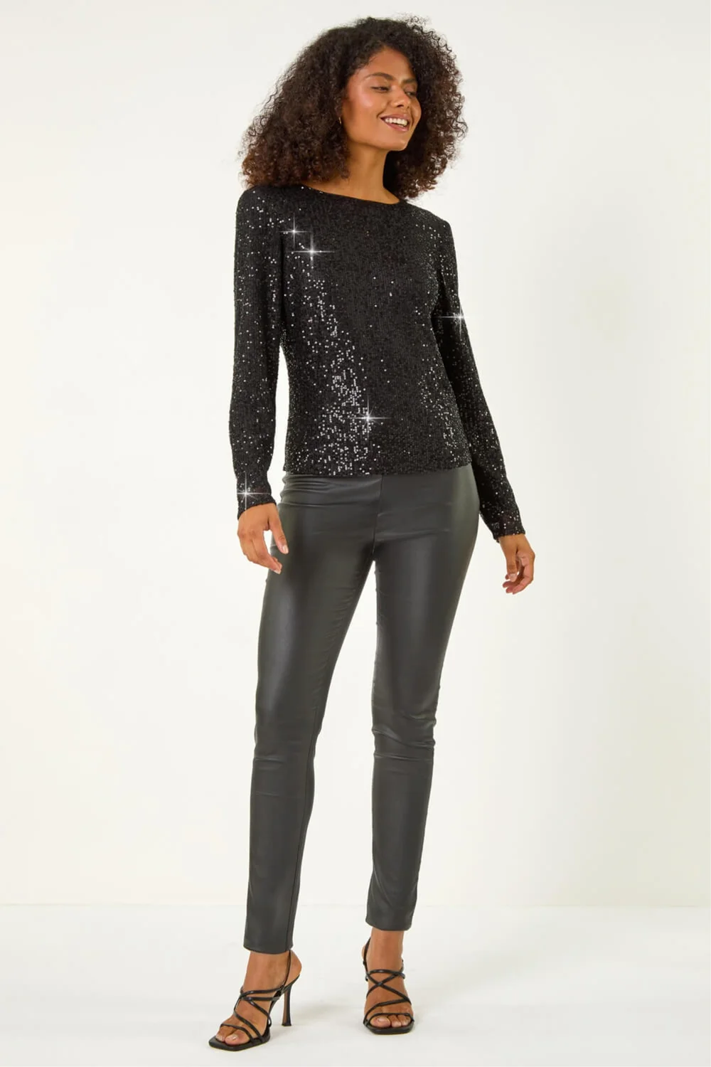 Dusk Black Sequin Long Sleeve Stretch Top - Size 10 Image 2