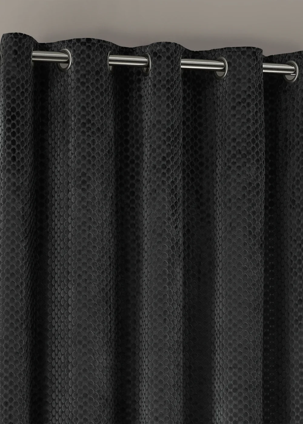 Paoletti Neptune Velvet Room Darkening Eyelet Curtain Pair Charcoal - 46W X 54D (117x137cm Image 3