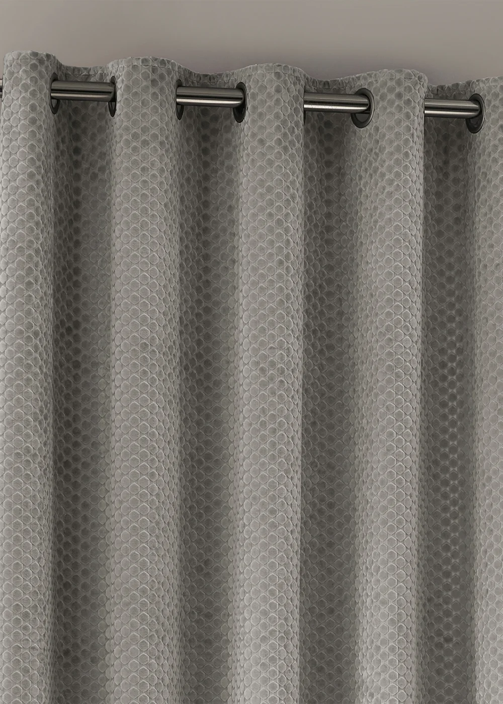 Paoletti Neptune Velvet Room Darkening Eyelet Curtain Pair Silver - 46W X 54D (117x137cm Image 3