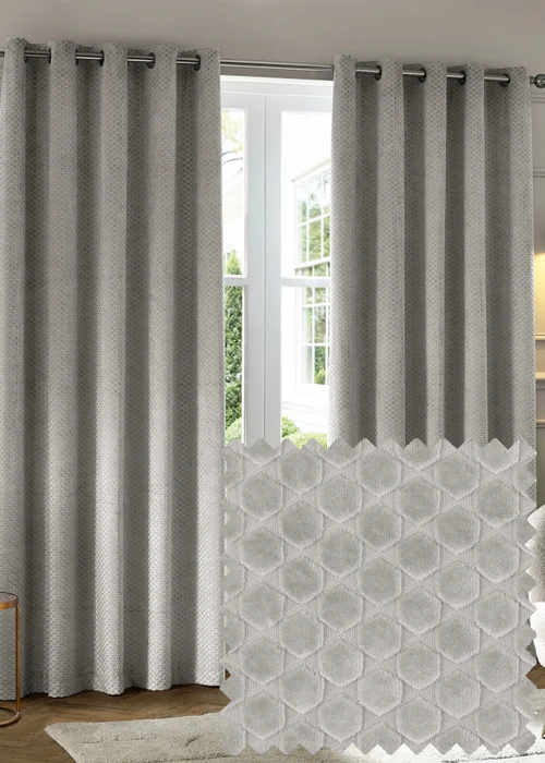 Paoletti Neptune Velvet Room Darkening Eyelet Curtain Pair Silver - 46W X 54D (117x137cm Image 1
