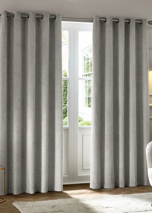 Paoletti Neptune Velvet Room Darkening Eyelet Curtain Pair Silver - 46W X 54D (117x137cm Image 2