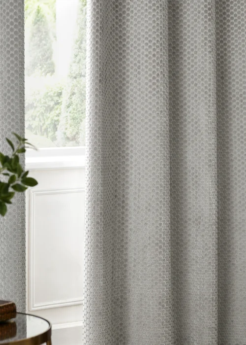 Paoletti Neptune Velvet Room Darkening Eyelet Curtain Pair Silver - 46W X 54D (117x137cm Image 5
